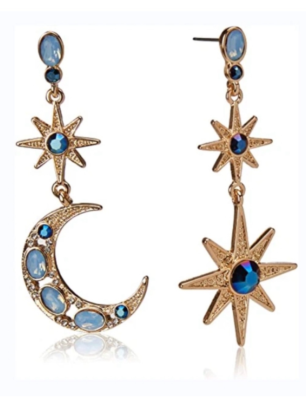 NWT Betsey Johnson Gold-Tone Moon & Star Drop Earrings with Blue Accents